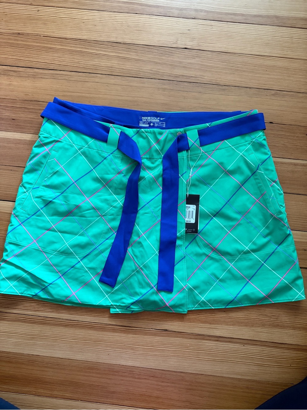 Nike Green Plaid Performance Skort with Blue Waistband
